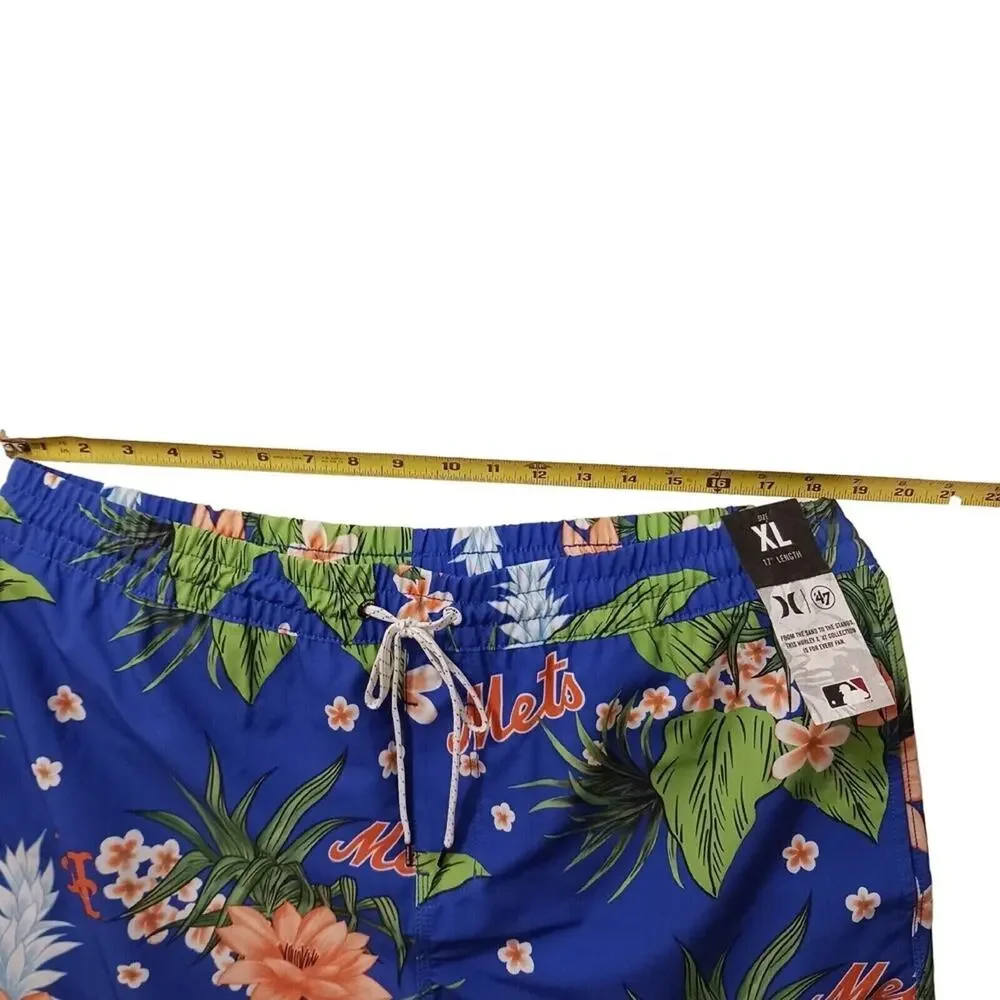 Hurley Swim Trunks MLB NEW YORK METS Men's XL BLUE Tropical Floral Board Shorts